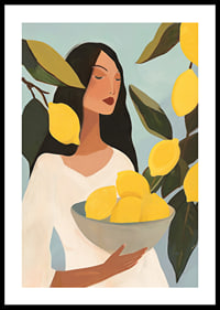 Poster with a painting of a woman with yellow lemons-0