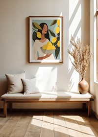 Poster with a painting of a woman with yellow lemons-8