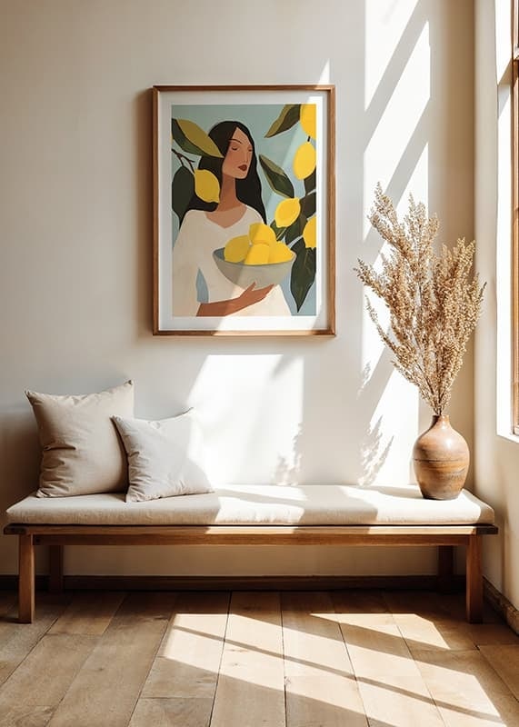 Poster with a painting of a woman with yellow lemons-12