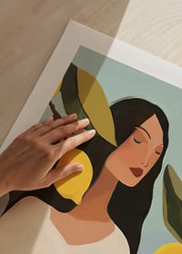 Poster with a painting of a woman with yellow lemons-9