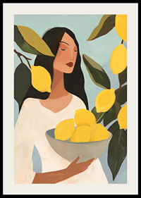 Poster with a painting of a woman with yellow lemons-2