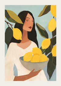 Affisch med en målning av en kvinna med gula citroner-3