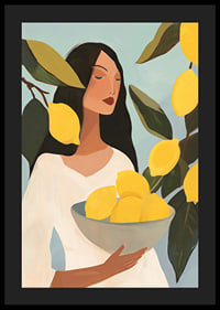Poster with a painting of a woman with yellow lemons-4