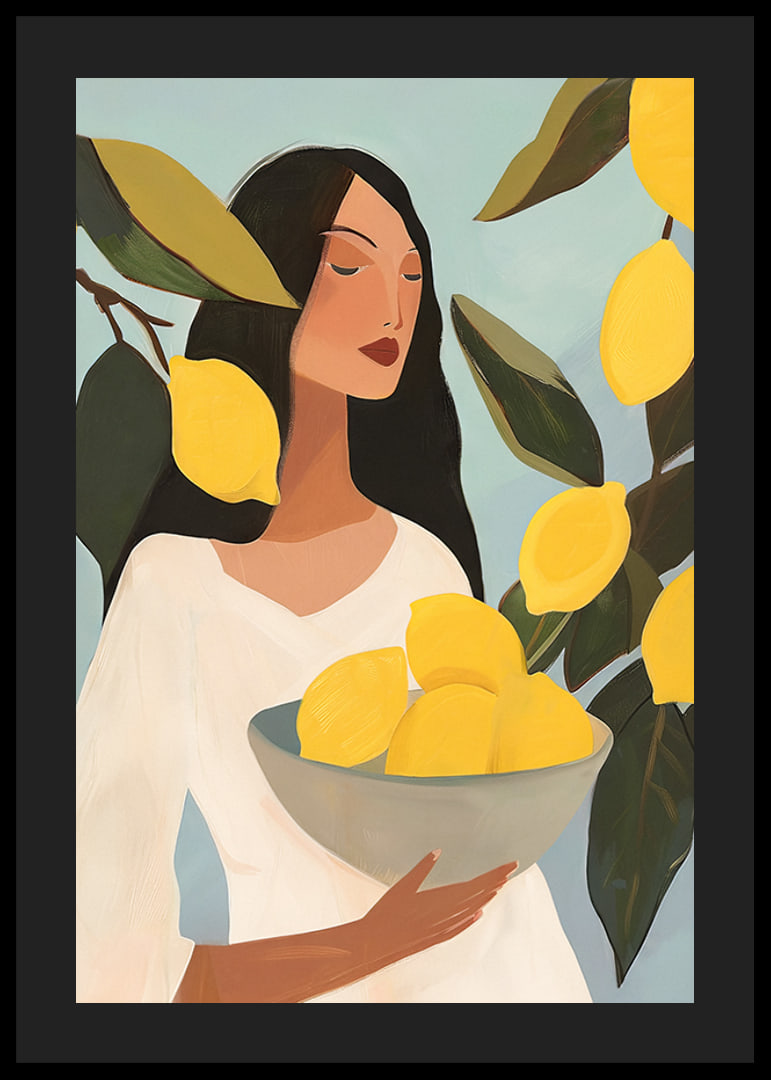 Poster with a painting of a woman with yellow lemons-12
