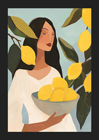 Poster with a painting of a woman with yellow lemons-5
