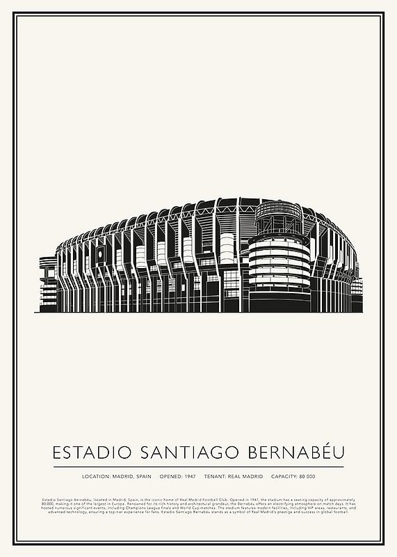 Štadión Santiago Bernabéu Vintage Sketch plagát-12