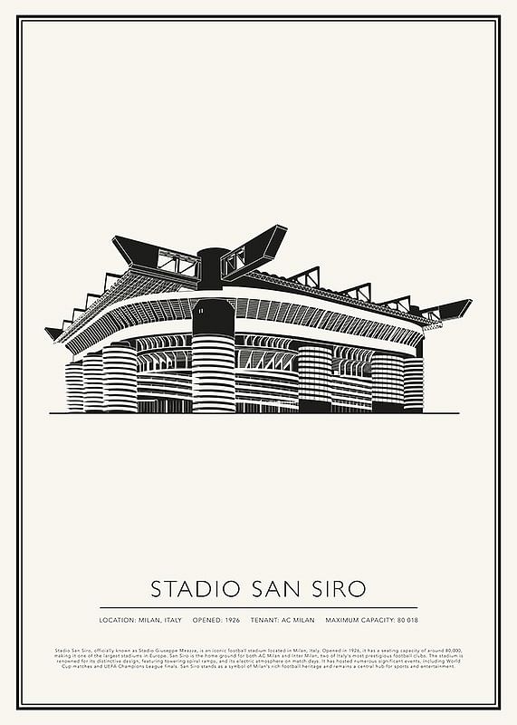 Stadio San Siro Vintage schetsposter-12
