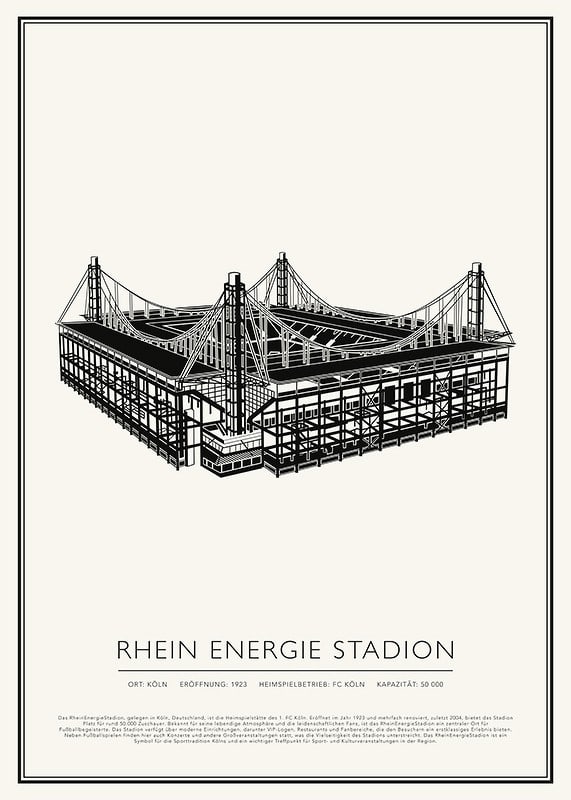 Poster RheinEnergieStadion Vintage Skizze 01 DE