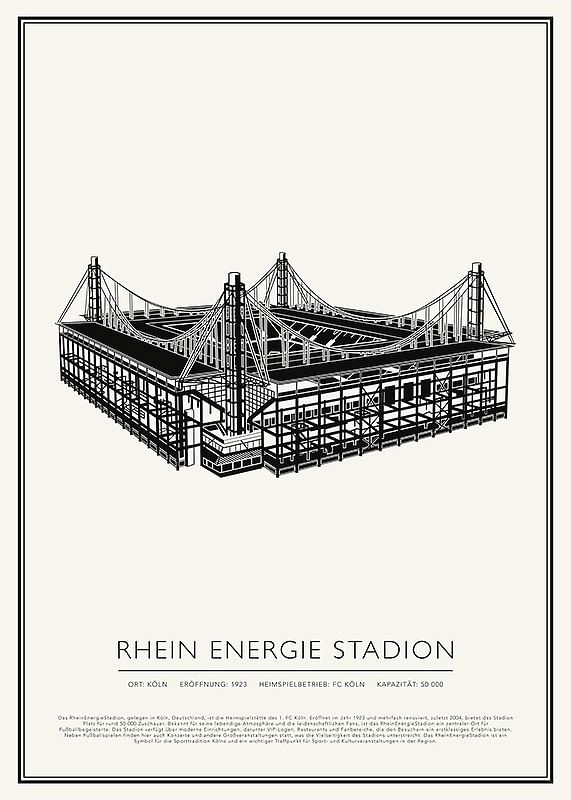 Poster RheinEnergieStadion Vintage Skizze 01 DE