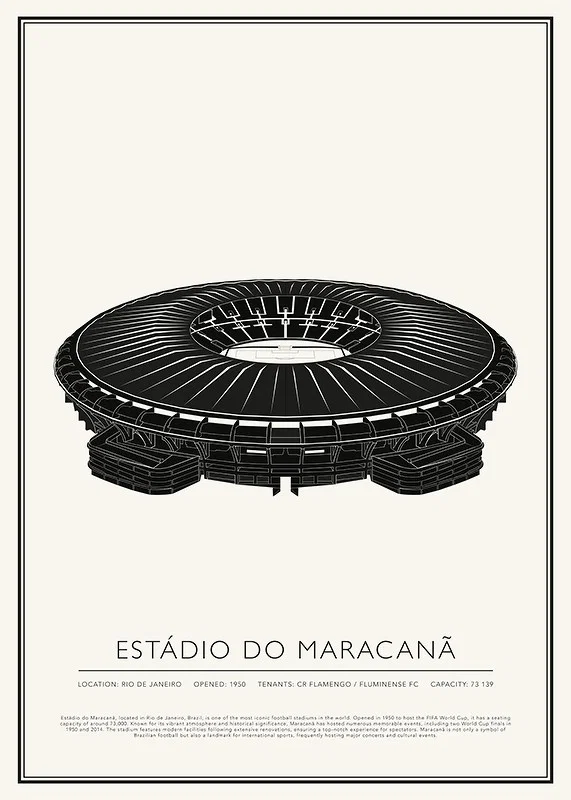 Maracanã Stadium Vintage Sketch affisch-12