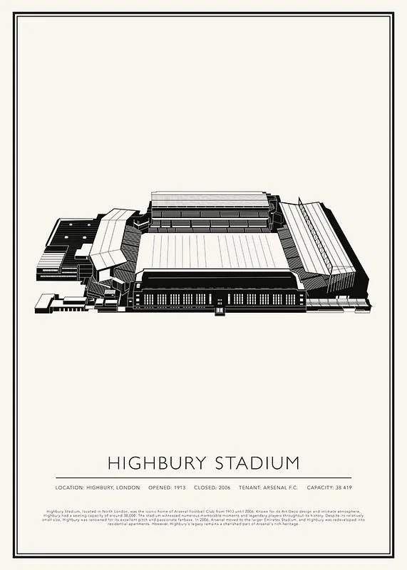 Highbury Stadium Vintage Sketch affisch-12