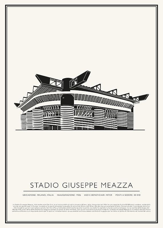 Poster Stadio Giuseppe Meazza Vintage Schizzo 01 IT