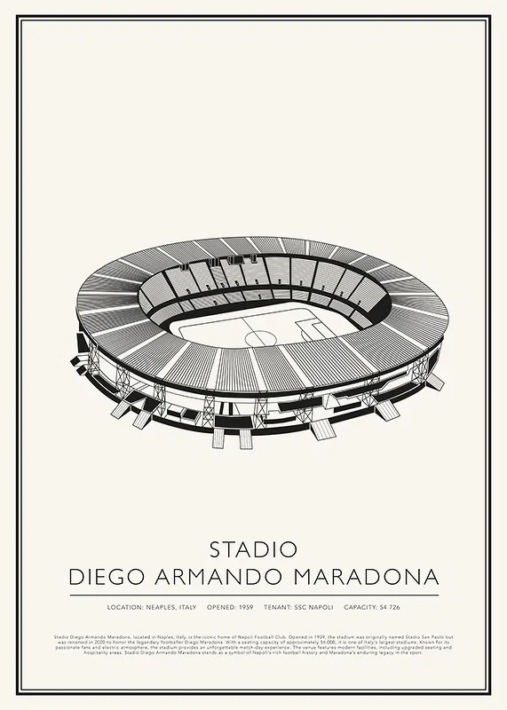Stadio Diego Armando Maradona Vintage Sketch-affisch-12