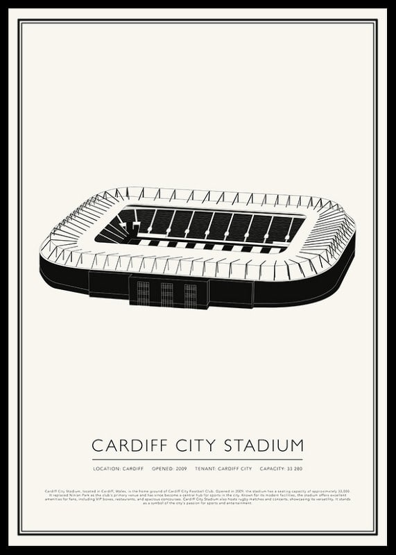 Cardiff City Stadium Vintage Sketch plagát-12
