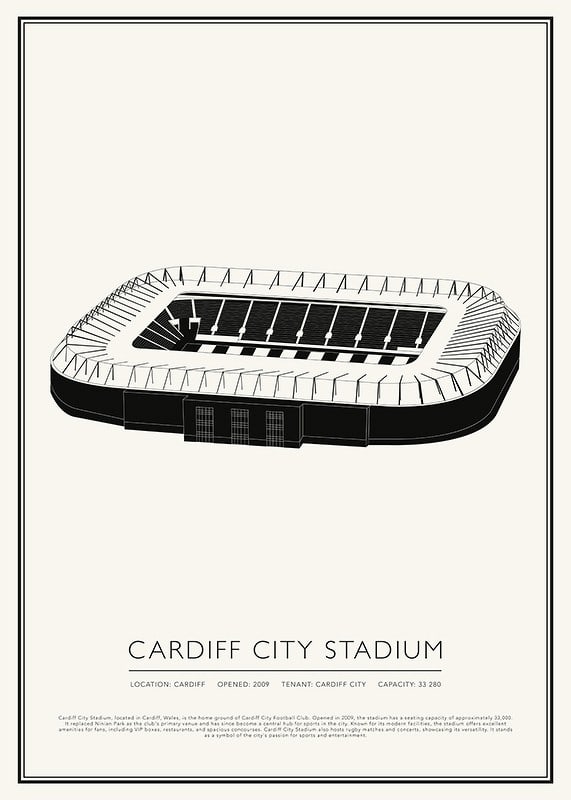 Cardiff City Stadium Vintage Sketch plagát-12