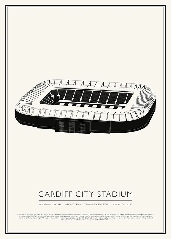 Cardiff City Stadium Vintage Sketch poster-12