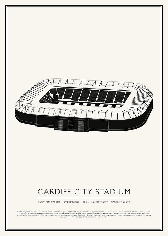 Cardiff City Stadium Vintage Sketch poster-12