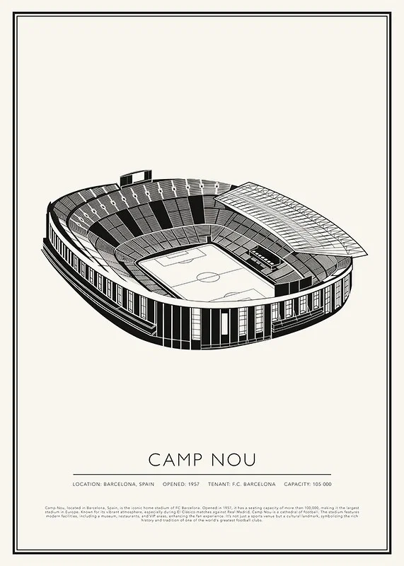 Camp Nou Vintage Skiss affisch-12