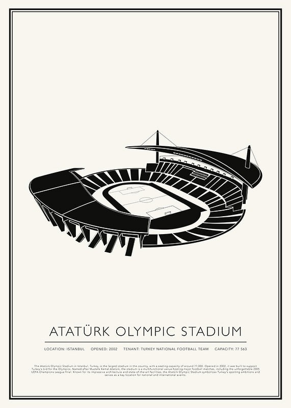Póster de boceto vintage del estadio olímpico de Atatürk-12