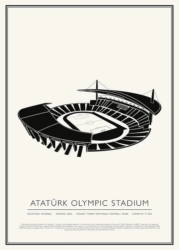 Atatürk Olympic Stadium Vintage Sketch affisch-12