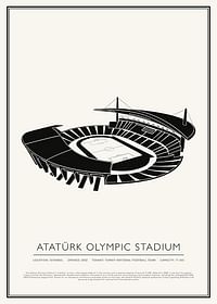 Atatürk Olympic Stadium Vintage Sketch plagát-1