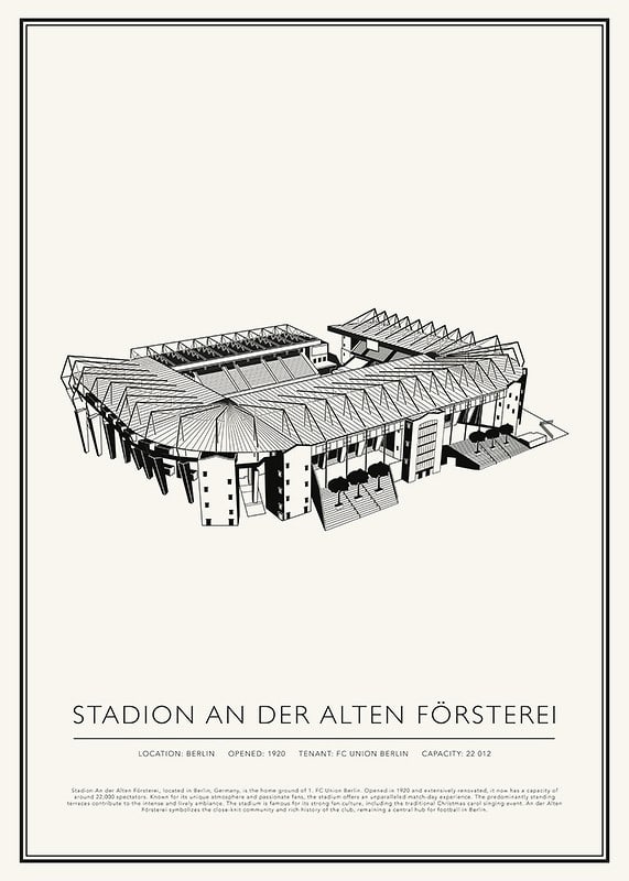 Stadium An der Alten Försterei vintage skiss affisch-12