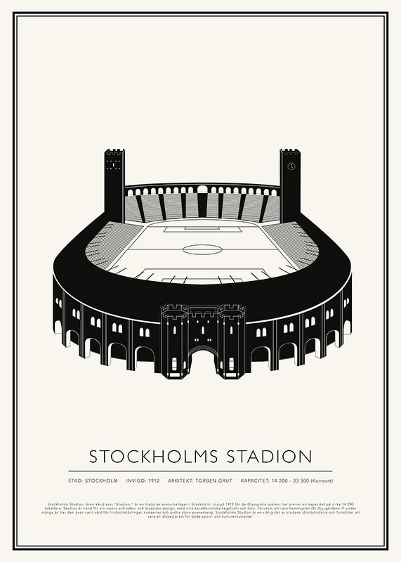 Stockholms Stadion Vintage Skiss poster-12