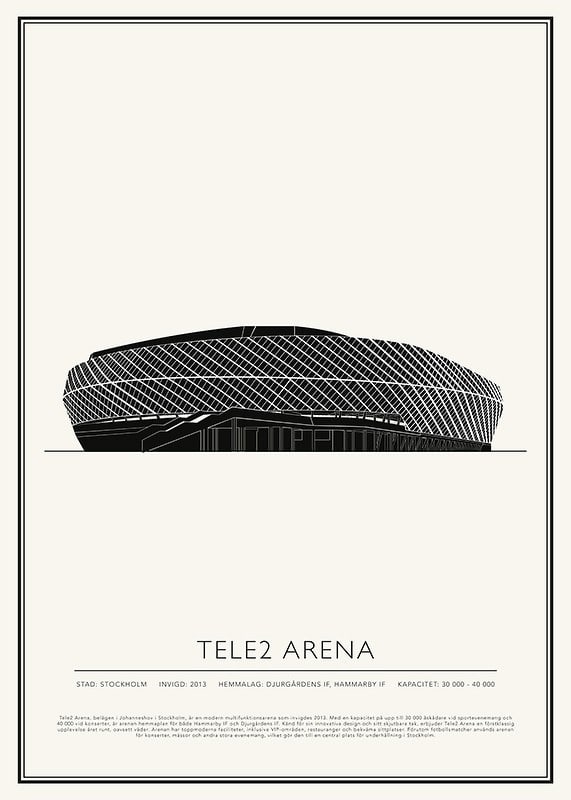 Poster Tele2 Arena Vintage Skiss 01 SE