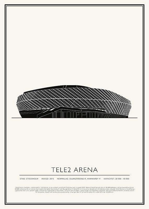 Poster Tele2 Arena Vintage Skiss 01 SE