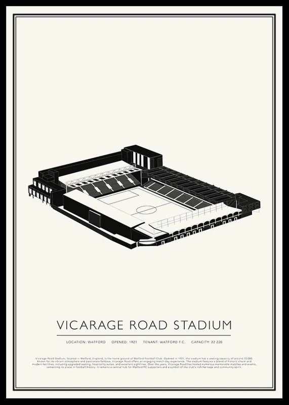 Vicarage Road Stadium Vintage Skiss affisch-12
