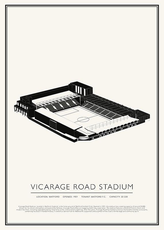 Vicarage Road Stadium Vintage Sketch poszter-12