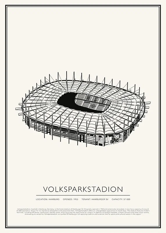 Volksparkstadion vintage skiss affisch-12