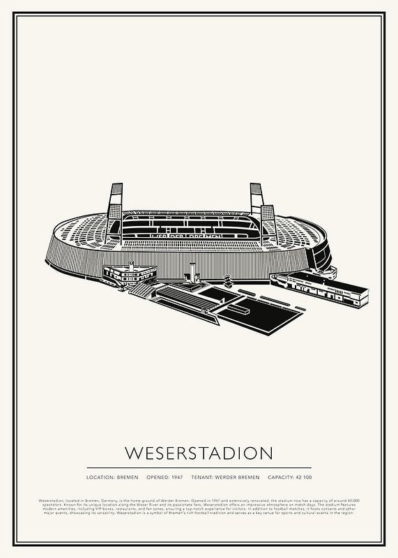 Weserstadion vintage skiss affisch-12