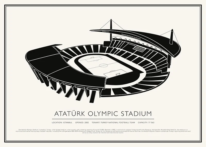 Atatürk Olympic Stadium Vintage Sketch affisch-12