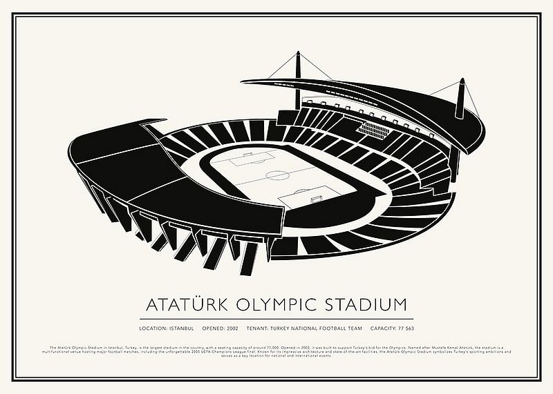 Atatürk Olimpiai Stadion Vintage Sketch poszter-12