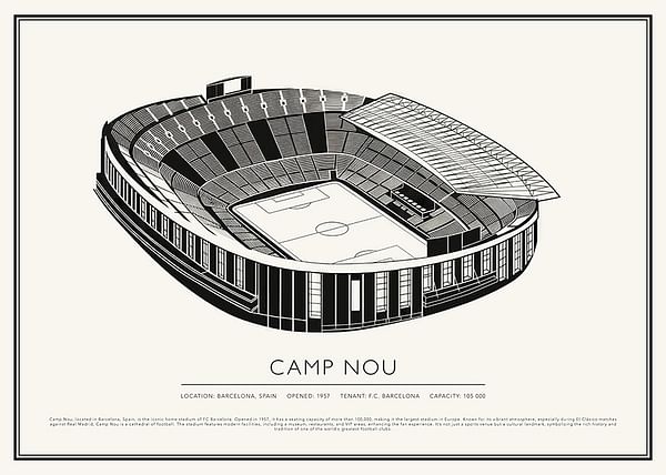 Poster Camp Nou Vintage Sketch 02 EN