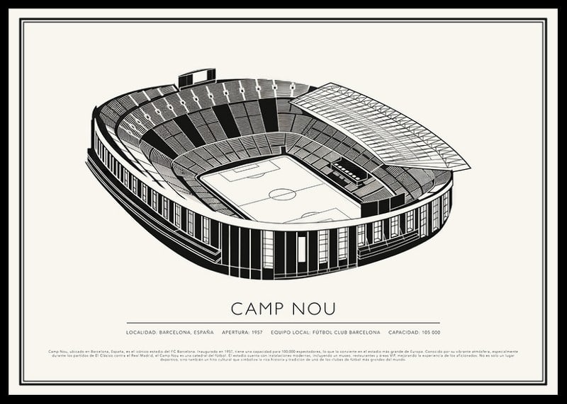 Camp Nou Vintage Sketch póster-12