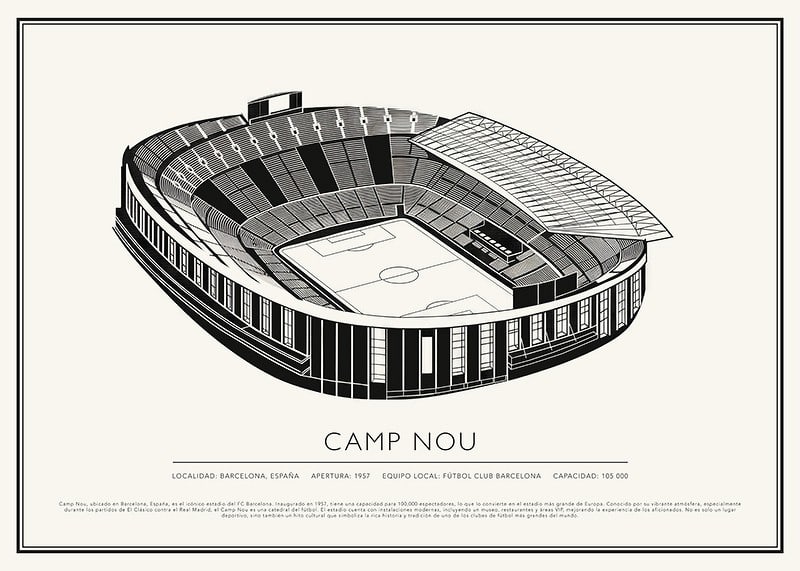 Camp Nou Vintage Sketch póster-12
