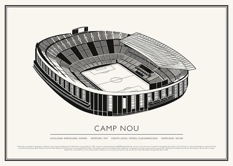 Camp Nou Vintage Sketch póster-12