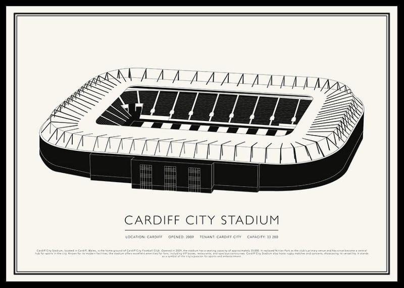Cardiff City Stadion Vintage schets poster-12
