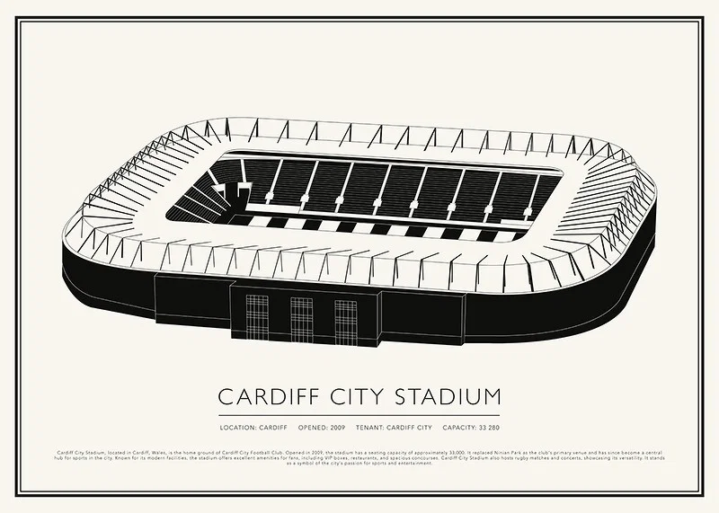 Cardiff City Stadium Vintage Sketch poster-12