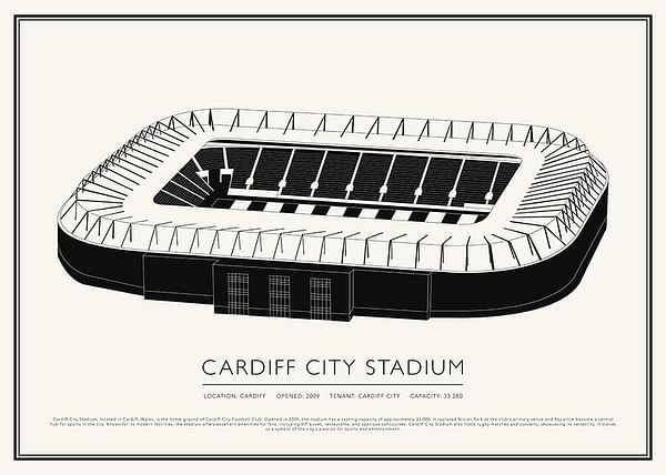 Poster Cardiff City Stadium Vintage Sketch 02 EN