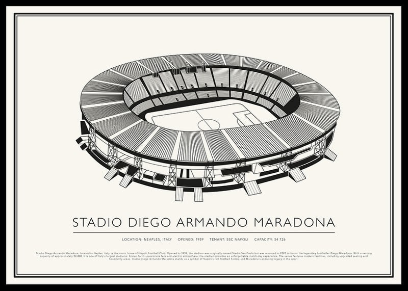 Stadio Diego Armando Maradona Vintage Sketch plakāts-12