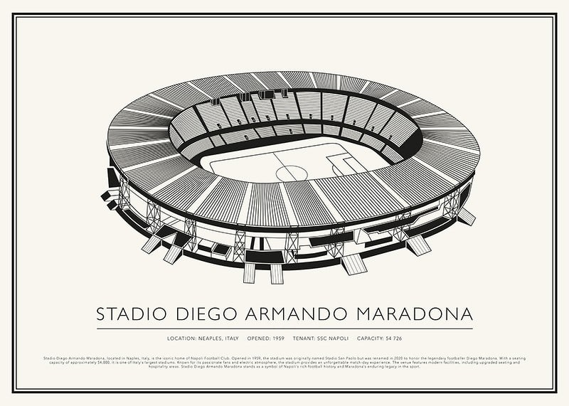 Stadio Diego Armando Maradona Vintage Sketch plakāts-12