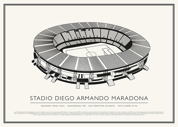 Poster Stadio Diego Armando Maradona Vintage Schizzo 02 IT