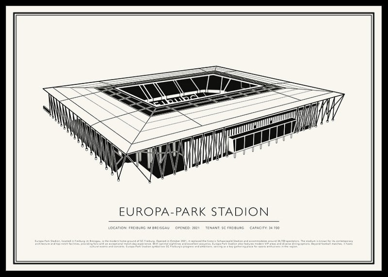 Europa-Park Stadion Vintage Sketch plakatas-12