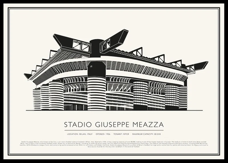 Giuseppe Meazza Stadium Vintage Skiss affisch-12