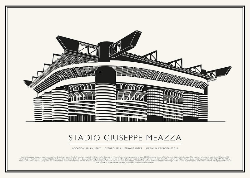 Štadión Giuseppe Meazza Vintage Sketch plagát-12
