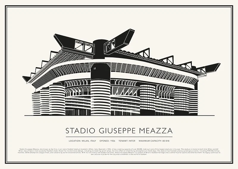 Giuseppe Meazza Stadium Vintage Skiss affisch-12