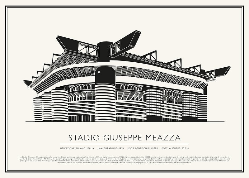 Stadio Giuseppe Meazza Vintage Schizzo poster-12